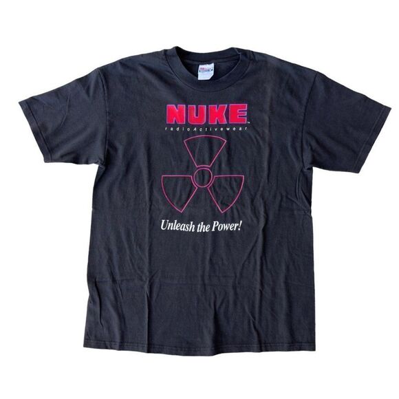 Vintage Nuke Radio Activewear Unleash the Power T-Shirt Black / Red Unisex L - Picture 1 of 5